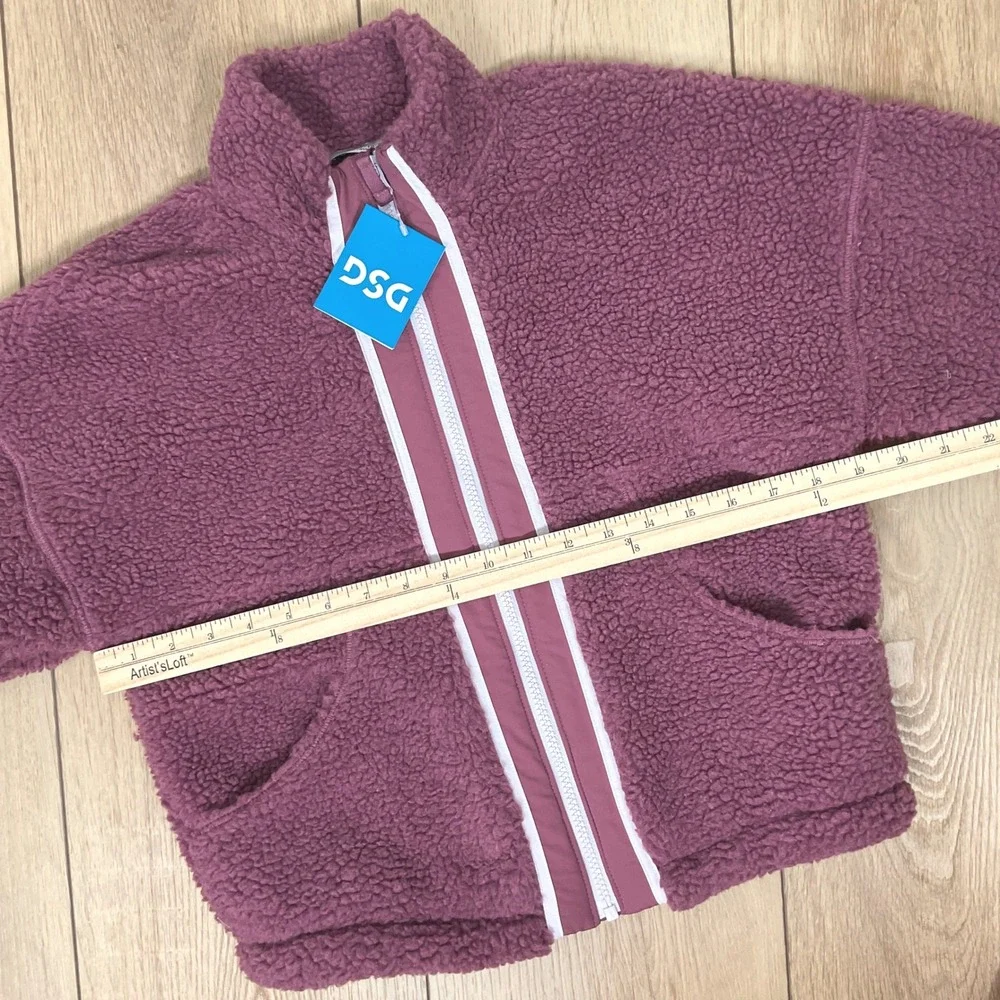 DSG Girls Cozy Fleece Full Zip Jacket Rose Coffee Color‎ Block Size M (10-12)